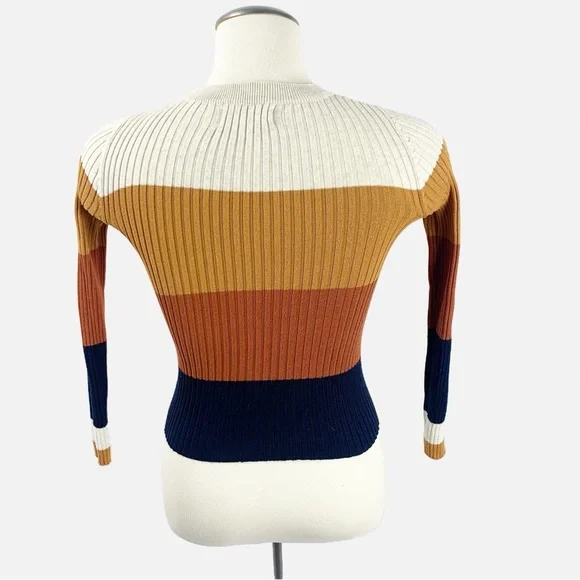 🍂 Pink Rose Multicolor Ribbed Colorblock Sweater (XS) – Fall Knit Top 🍂 - Picture 7 of 9